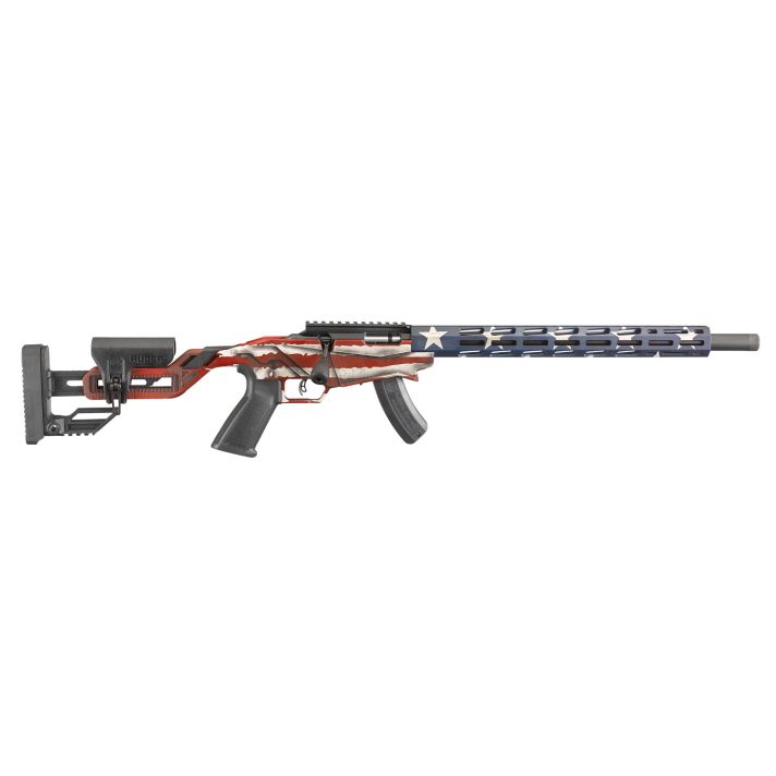 Ruger 8422 Precision Rimfire22 LR 15+1 18" Threaded 1137 Alloy Steel Barrel, American Flag Cerakote Finish,Adjustable Quick-Fit Precision Rimfire Stock, 30 MOA Picatinny Rail, Optics Ready