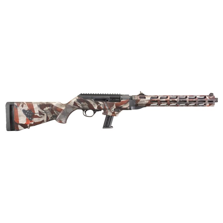 Ruger 19121 PC Carbine9mm Luger 17+1 16.12" Threaded/Fluted Barrel, American Flag Cerakote Aluminum Alloy Receiver, American Flag Synthetic Stock, Optics Ready