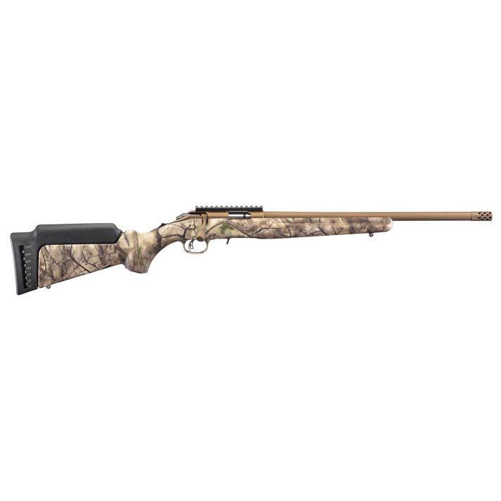 Ruger 8372 American RimfireFull Size 22 LR 9+1 18" Bronze Cerakote Threaded Barrel, Bronze Cerakote Picatinny Rail Steel Receiver, GoWild Camo I-M Brush Synthetic Fixed Stock, Right Hand