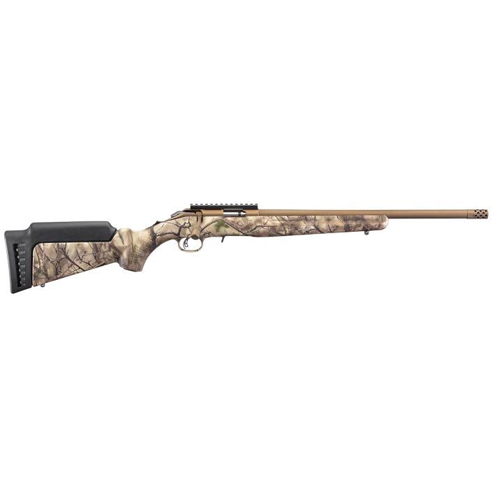 Ruger 8373 American RimfireFull Size 22 WMR 9+1 18" Bronze Cerakote Threaded Barrel, Bronze Picatinny Rail Steel Receiver, GoWild Camo I-M Brush Synthetic Fixed Stock, Right Hand