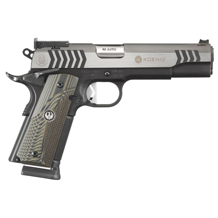 Ruger 6776 SR1911 Competition 45 ACP5" Barrel 7+1 Or 8+1, Black Nitride Stainless SteelKoenig Hammer Frame, Black Nitride & Stainless Two-Tone Slide, G10 Grip, Ambidextrous Safety