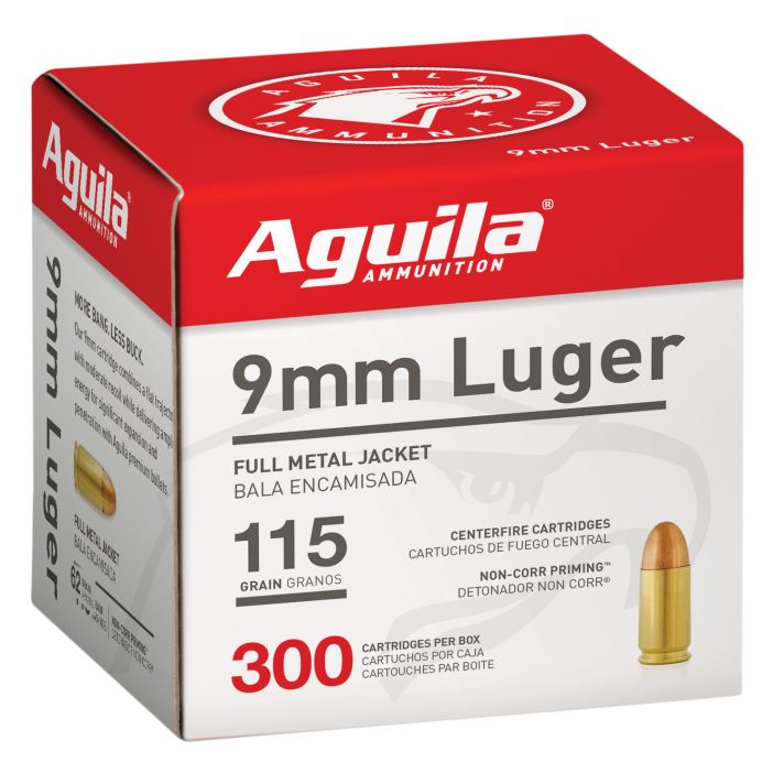 Aguila 1E097700 Target & Range Handgun 9mm Luger 115gr Full Metal Jacket 300 Per Box/4 Case