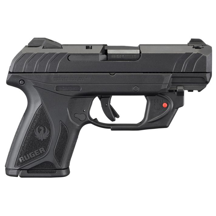Ruger 3830 Security-9 Compact 9mm Luger3.42" Barrel 10+1, Black Polymer Frame With Picatinny Acc. Rail, Black Oxide Steel Slide, Manual Safety, Includes Viridian Red Laser