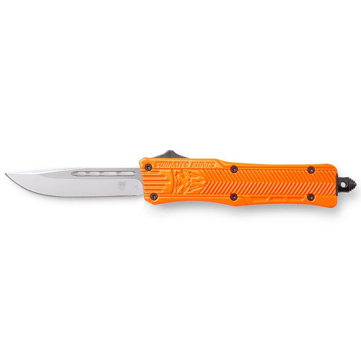 CobraTec Knives SORCTK1SDNS CTK-1Small 2.75" OTF Drop Point Plain D2 Steel Blade/Orange Aluminum Handle Features Glass Breaker Includes Pocket Clip