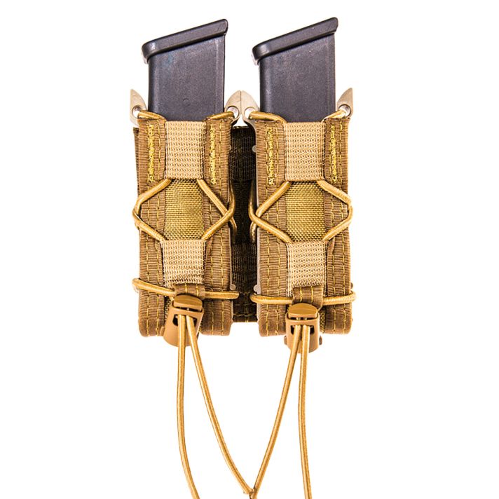 High Speed Gear 11PT02CB TACO Mag Pouch Double Coyote Brown Nylon MOLLE Belts 2" Wide Compatible w/ Pistol