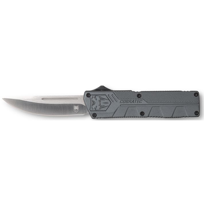 CobraTec Knives GYCTLWDNS Lightweight3.25" OTF Drop Point Plain D2 Steel Blade/Gray Aluminum Handle Includes Pocket Clip