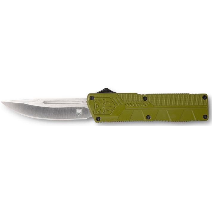 CobraTec Knives ODCTLWDNS Lightweight3.25" OTF Drop Point Plain D2 Steel Blade/OD Green Aluminum Handle Includes Pocket Clip