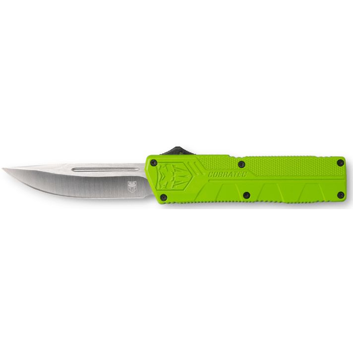 CobraTec Knives ZBGCTLWDNS Lightweight3.25" OTF Drop Point Plain D2 Steel Blade/Zombie Green Aluminum Handle Includes Pocket Clip