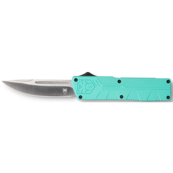 CobraTec Knives TFCTLWDNS Lightweight3.25" OTF Drop Point Plain D2 Steel Blade/Tiffany Blue Aluminum Handle Includes Pocket Clip