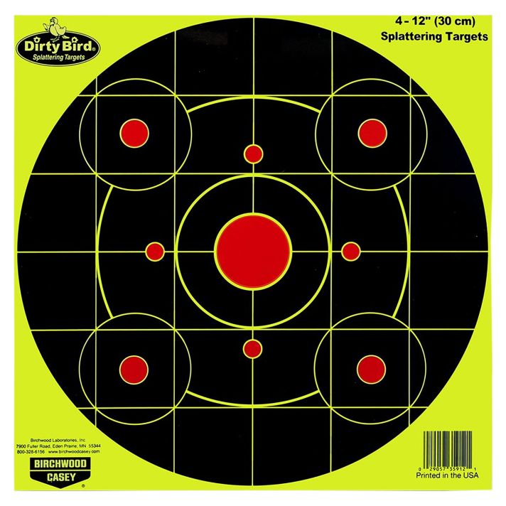 Birchwood Casey 35925 Dirty Bird12" Bullseye Paper Hanging Pistol/Rifle Black/Yellow 25 Per Pkg