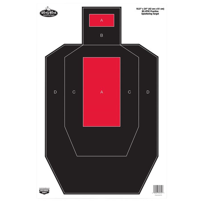 Birchwood Casey 35743 Dirty BirdIPSC Tagboard Hanging Pistol 16.50" x 24" Black/Red White Impact Splatter 3 Per Pkg