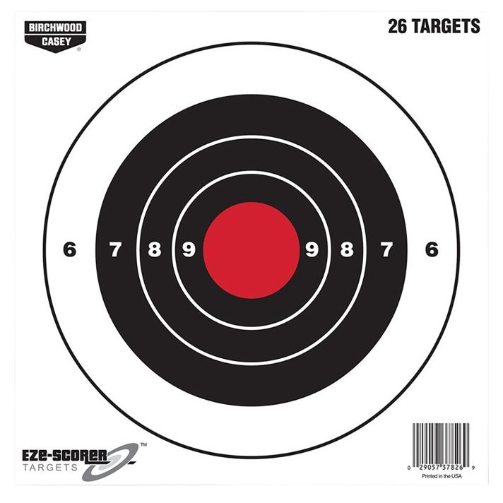 Birchwood Casey 37826 EZE-Scorer8" Bullseye Paper Hanging Black/Red 26 Per Pkg