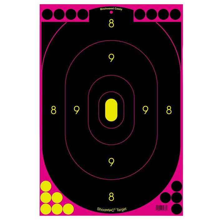 Birchwood Casey 34633 Shoot-N-C Reactive Target Self-Adhesive Paper Black/Pink 12"x18" Oval Silhouette 100 Pack
