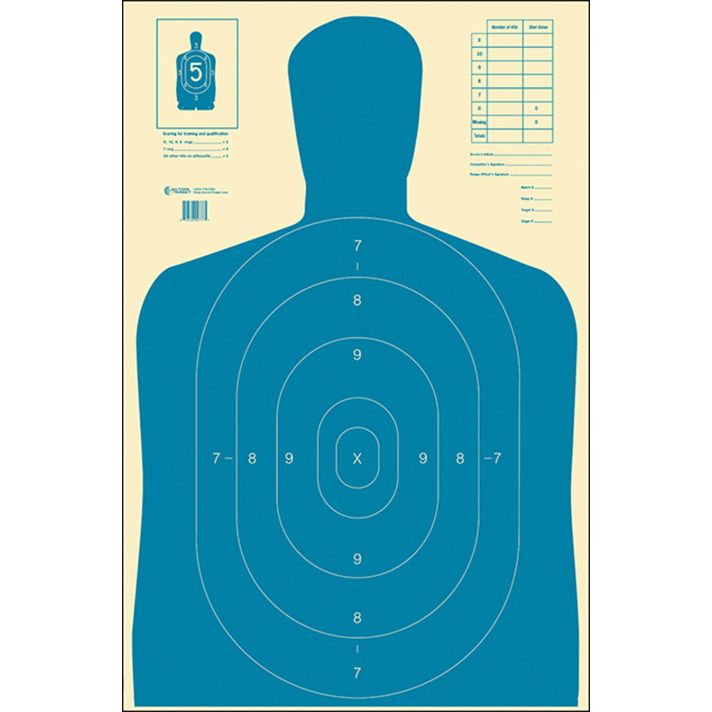 Action Target B27EBLUE100 Qualification Economy Silhouette Paper Hanging 23" x 35" Blue/White 100 Per Box