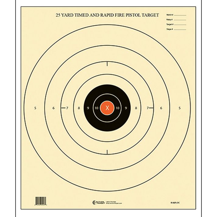 Action Target B8POC100 Competition NRA Time & Rapid Fire Bullseye Paper 25 yds 21" x 24" Black/White 100 Per Box