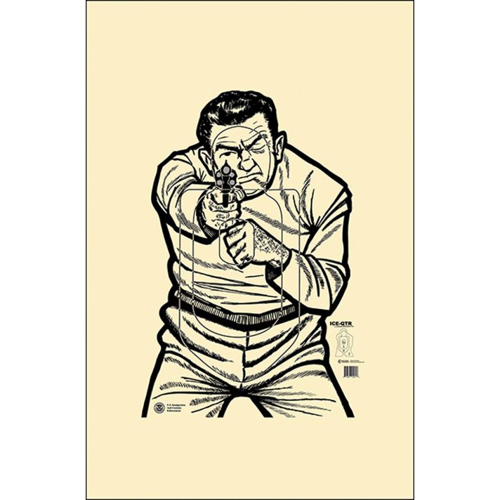 Action Target ICEQT2009100 Qualification US Immigration & Customs Enforcement Man w/Gun Paper Hanging 17.50" x 23" Black/White 100 Per Box