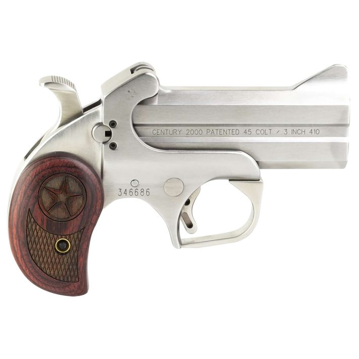 Bond Arms BAC2K Century 2000 45 Colt (LC)/410 Gauge 2rd 3.50"Stainless Steel Double Barrel & Frame, Auto Extractor & Rebounding Hammer, Blade Front/Fixed Rear Sights, Rosewood Grip, Manual Safety