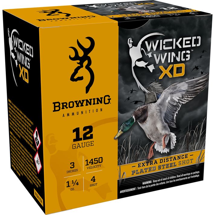 Browning Ammo B193411234 Wicked Wing XD12Gauge 3" 1 1/4oz 4Shot 25 Per Box/10 Case