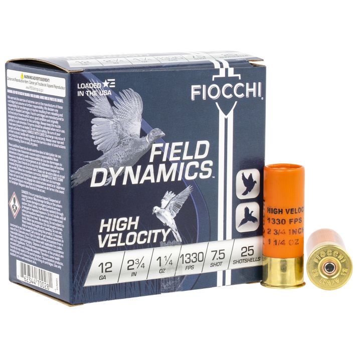 Fiocchi 12HV75 Field Dynamics High Velocity 12Gauge 2.75" 1 1/4oz 7.5Shot 25 Per Box/10 Case
