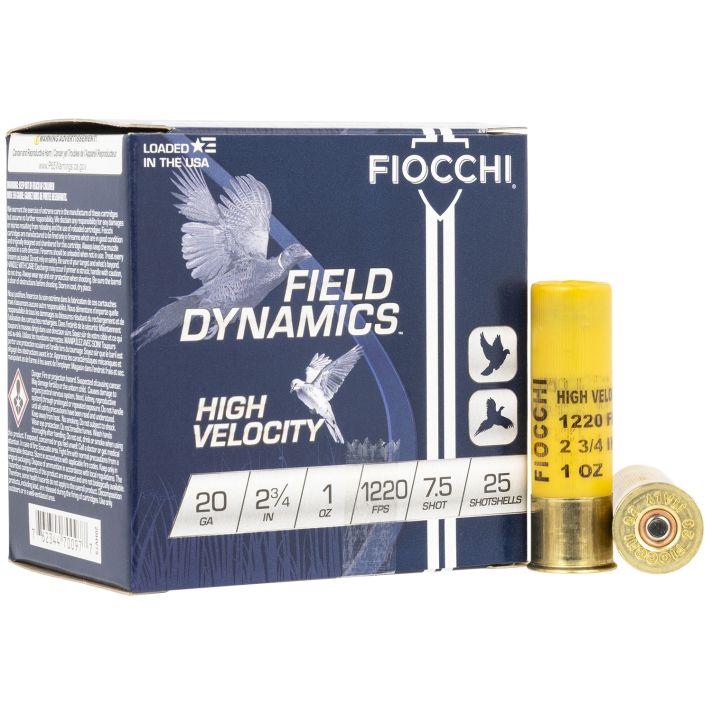 Fiocchi 20HV75 Field Dynamics High Velocity 20Gauge 2.75" 1oz 7.5Shot 25 Per Box/10 Case