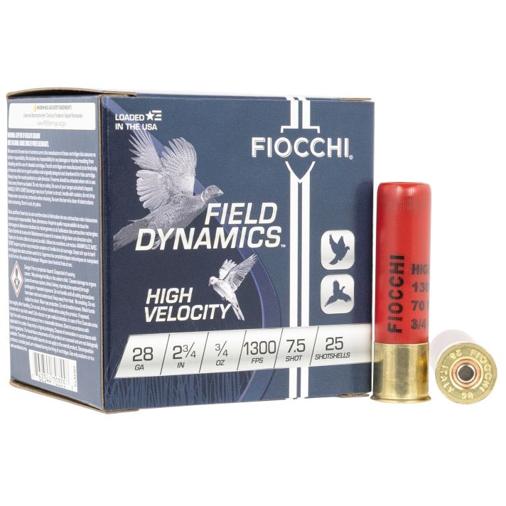 Fiocchi 28HV75 Field Dynamics High Velocity 28Gauge 2.75" 3/4oz 7.5Shot 25 Per Box/10 Case