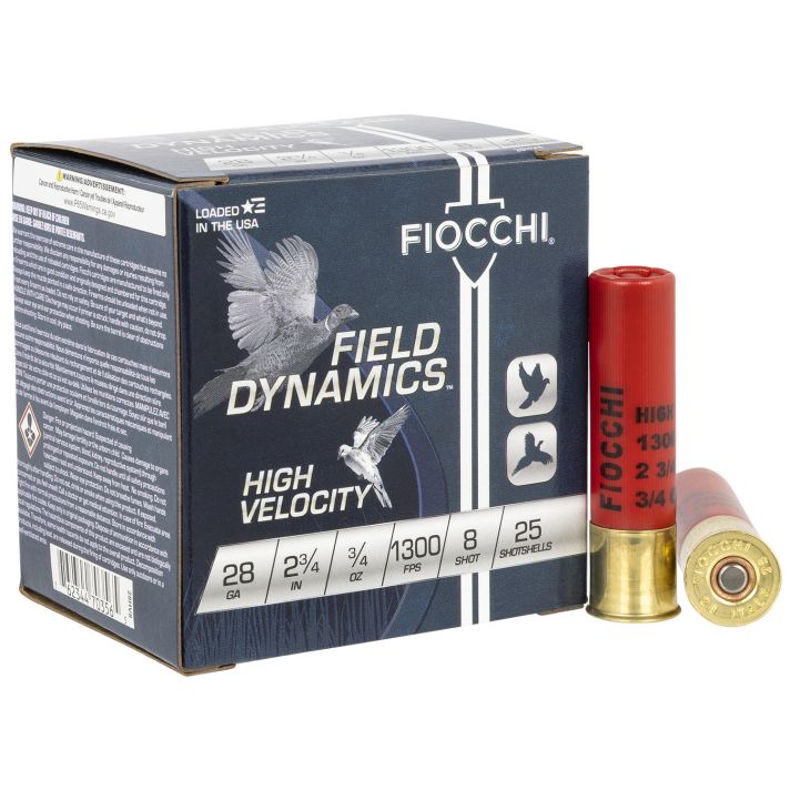 Fiocchi 28HV8 Field Dynamics High Velocity 28Gauge 2.75" 3/4oz 8Shot 25 Per Box/10 Case