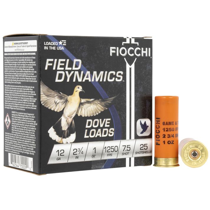 Fiocchi 12GT75 Field Dynamics Dove & Quail 12Gauge 2.75" 1oz 7.5Shot 25 Per Box/10 Case