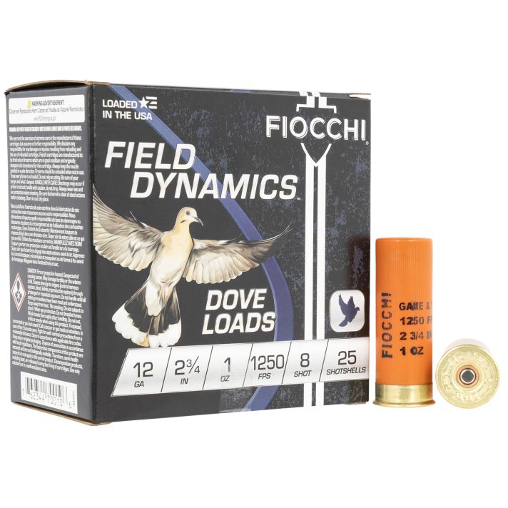 Fiocchi 12GT8 Field Dynamics Dove & Quail 12Gauge 2.75" 1oz 8Shot 25 Per Box/10 Case