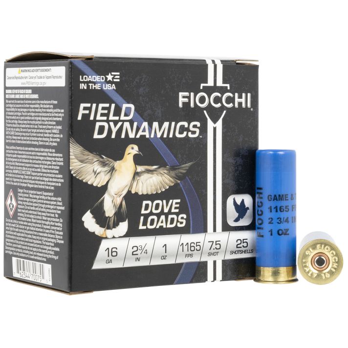 Fiocchi 16GT75 Field Dynamics Dove & Quail 16Gauge 2.75" 1oz 7.5Shot 25 Per Box/10 Case