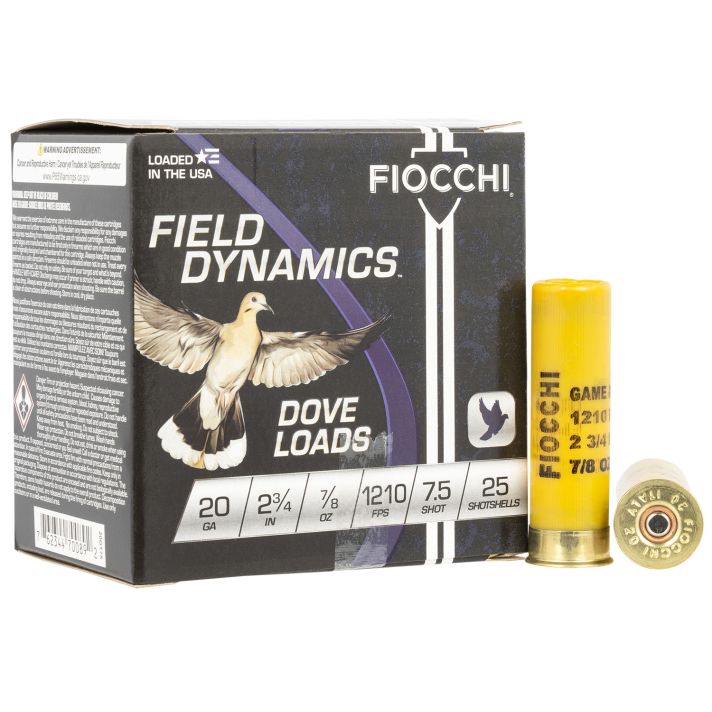 Fiocchi 20GT75 Field Dynamics Dove & Quail 20Gauge 2.75" 7/8oz 7.5Shot 25 Per Box/10 Case