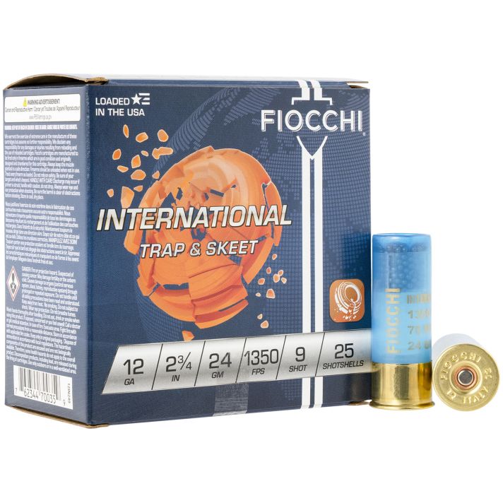 Fiocchi 12IN249 Exacta Target International Trap & Skeet 12Gauge 2.75" 24gram 9Shot 25 Per Box/10 Case