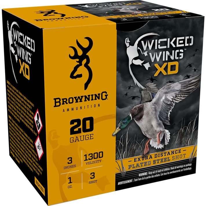 Browning Ammo B193412033 Wicked Wing XD20Gauge 3" 1oz 3Shot 25 Per Box/10 Case