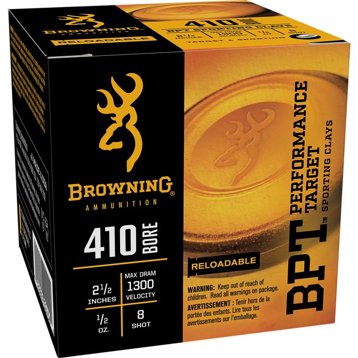 Browning Ammo B193634128 BPT Performance Target Sporting Clay 410Gauge 2.50" 1/2oz 8Shot 25 Per Box/10 Case