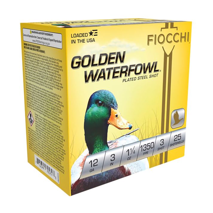 Fiocchi 123SGW3 Golden Waterfowl12Gauge 3" 1 1/4oz 3Shot 25 Per Box/10 Case