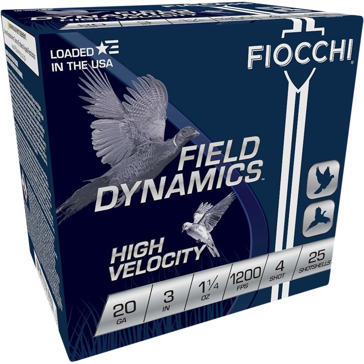 Fiocchi 203HV4 Field Dynamics High Velocity 20Gauge 3" 1 1/4oz 4Shot 25 Per Box/10 Case
