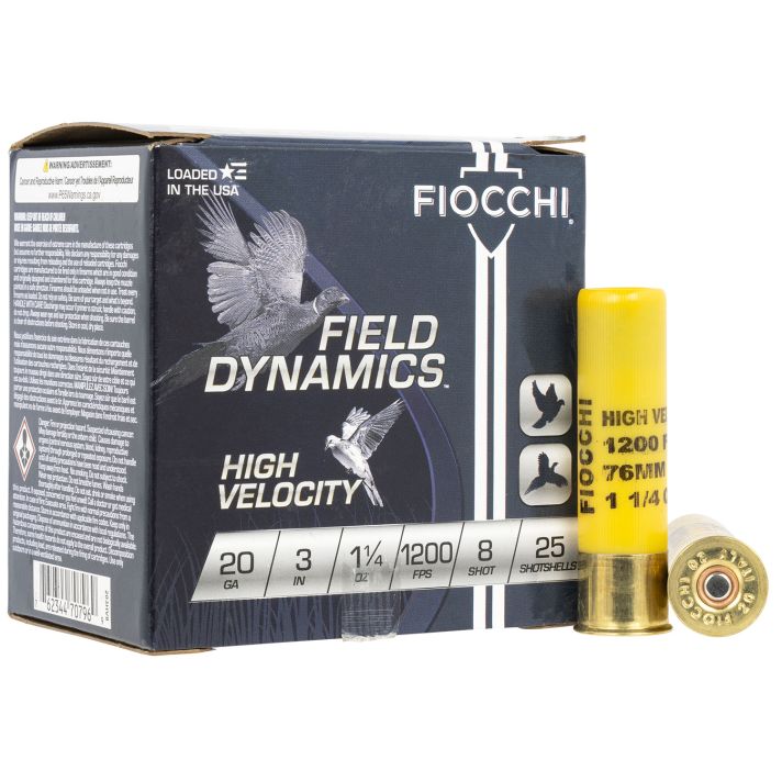 Fiocchi 203HV8 Field Dynamics High Velocity 20Gauge 3" 1 1/4oz 8Shot 25 Per Box/10 Case