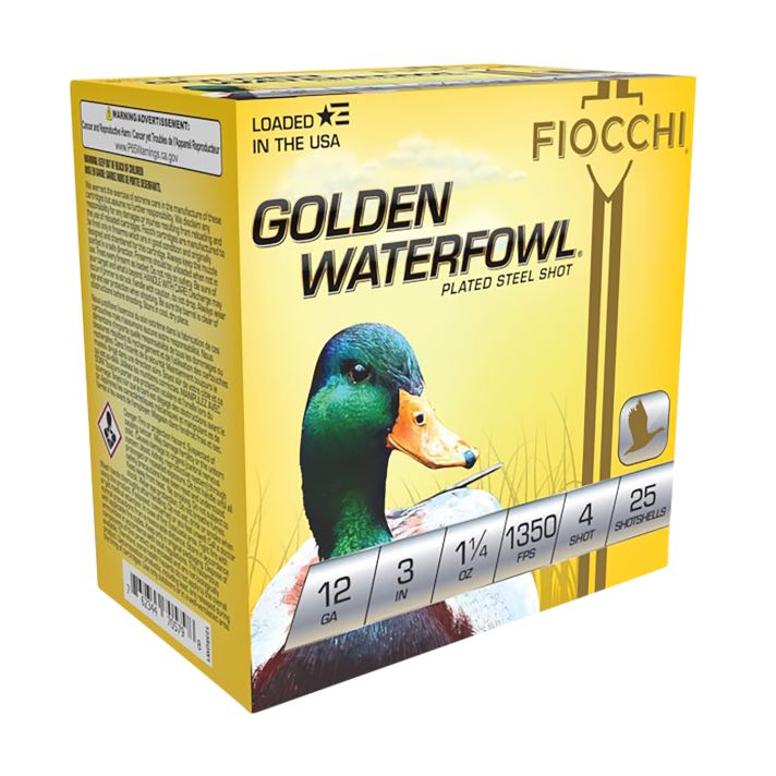 Fiocchi 123SGW4 Golden Waterfowl12Gauge 3" 1 1/4oz 4Shot 25 Per Box/10 Case