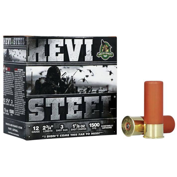 HEVI-Shot HS61223 HEVI-Steel12Gauge 2.75" 1 1/8oz 3Shot 25 Per Box/10 Case