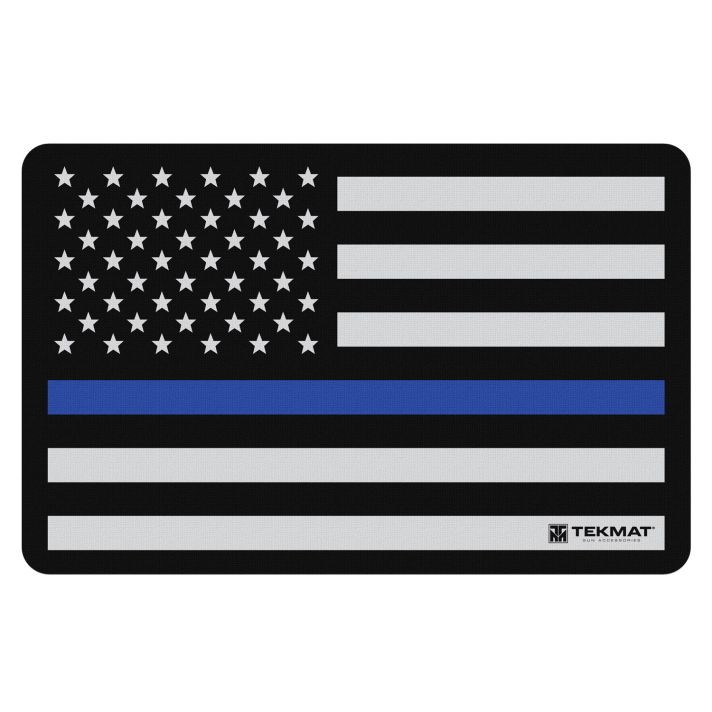 TekMat TEKR17POLICE Police Support Cleaning Mat Black/White/Blue Rubber 11"x17" Blue Line Flag