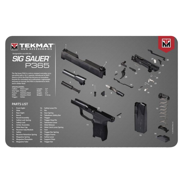 TekMat TEKR17SIG9365 Sig Sauer P365 Cleaning Mat Multi-Color Rubber 11"x17" Sig P365 Parts Diagram