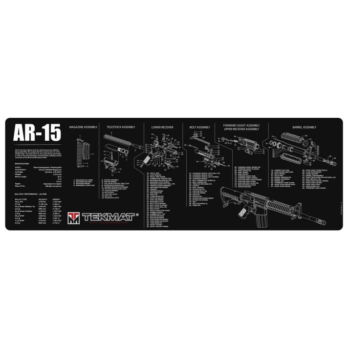 TekMat TEKR36AR15 AR-15 Cleaning Mat Black/White Rubber 12"x36" AR-15 Parts Diagram