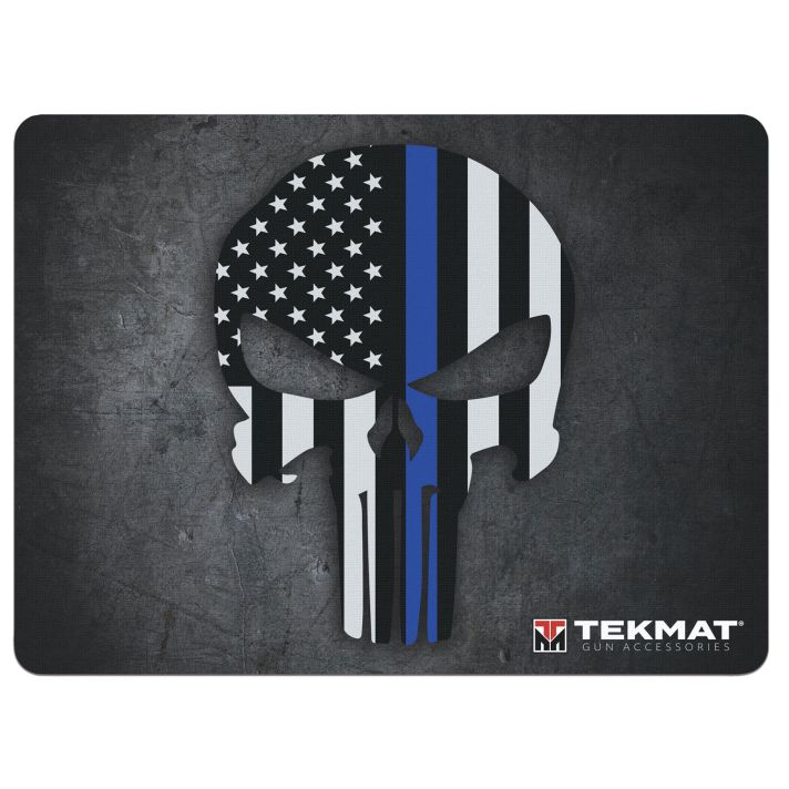 TekMat TEKR20PUNISHERUltra 20 Cleaning Mat Black/White/Blue Rubber 15"x20" Blue Line Punisher Skull