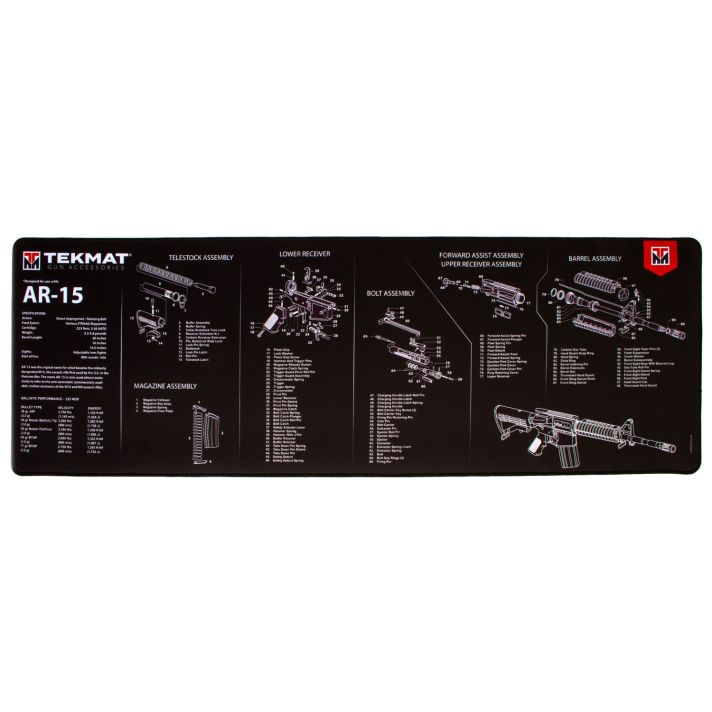 TekMat TEKR44AR15 AR-15 Ultra 44 Cleaning Mat Black/White Rubber 15"x44" AR-15 Parts Diagram