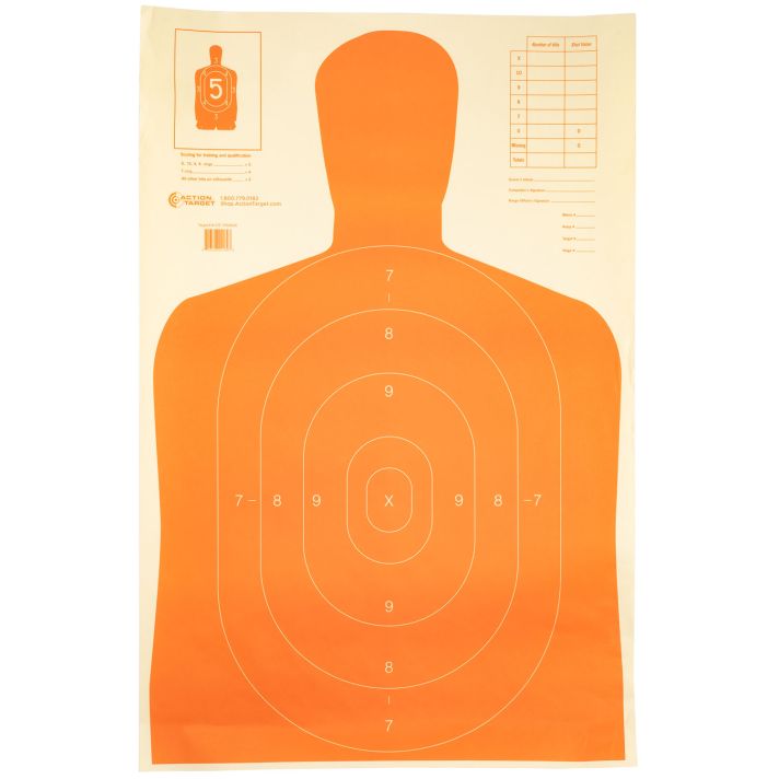 Action Target B27EORANGE Qualification Economy Silhouette Hanging Paper Target 23" x 35" 100 Per Box