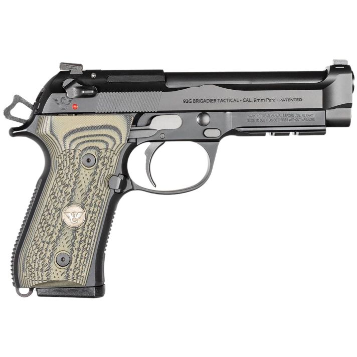 Wilson Combat BER92BRIG9 92G Brigadier Tactical 9mm Luger 15+1 4.70" Target Crown Steel Barrel, Black Serrated Steel Slide, Black Steel Frame w/Picatinny Rail, Dirty Olive G10 Grip, Ambidextrous