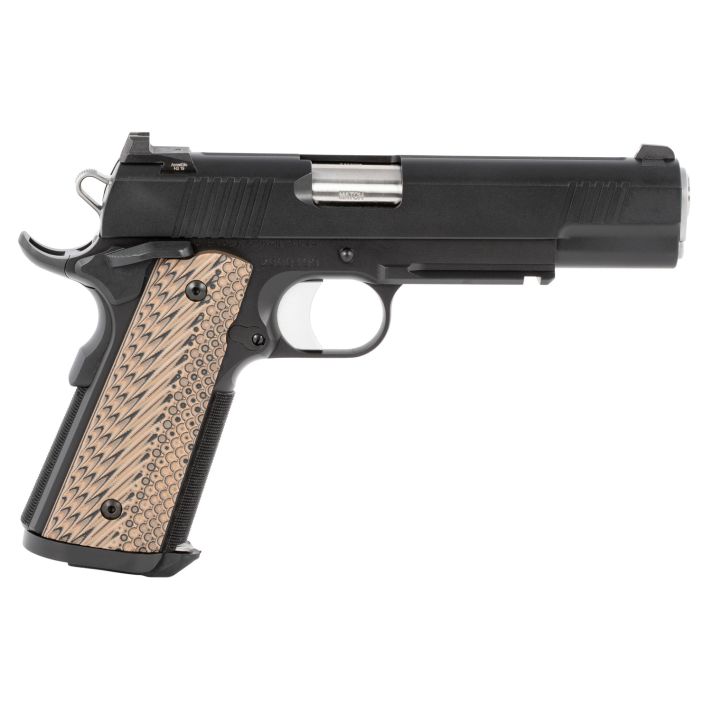 Dan Wesson 01814 Specialist10mm Auto 8+1 5" Stainless Steel Barrel, Black Duty Serrated Steel Slide, Frame w/Beavertail & Picatinny Rail, Black/Brown G10 Grip, Ambidextrous