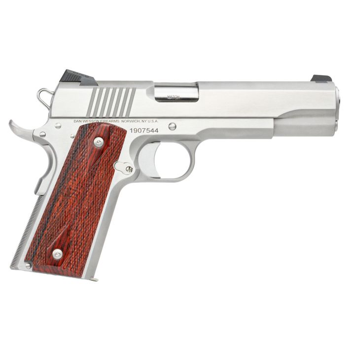 Dan Wesson 01889 Razorback10mm Auto Caliber with 5" Match Grade Barrel, 8+1 Capacity, Overall Stainless Steel Finish, Beavertail Frame, Serrated Brushed Slide & Cocobolo Grip