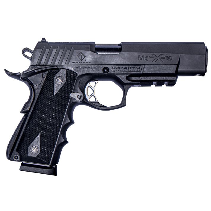 ATI GFXH45M FXH-45 Moxie 45 ACP 8+1 5" Black Match Grade SS Barrel, Black Parkerized Serrated Slide, Black Polymer Frame w/Beavertail & Picatinny Rail, Black Finger Groove Grip