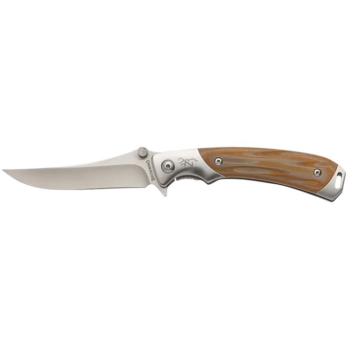 Browning 3220330 Wicked Wing3.50" Folding Trailing Point Plain Satin 7Cr17MoV SS Blade Amber/Satin G10/SS Handle Includes Pocket Clip