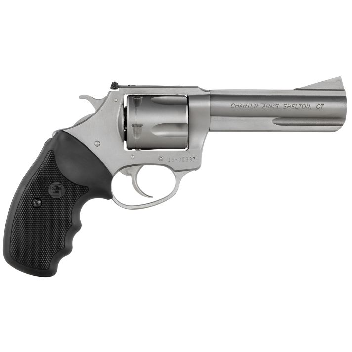 Charter Arms 74442 Bulldog Target Large 44 Special, 5 Shot 4.20" Matte Stainless Steel Barrel, Cylinder & Frame w/Black Finger Grooved Rubber Grip